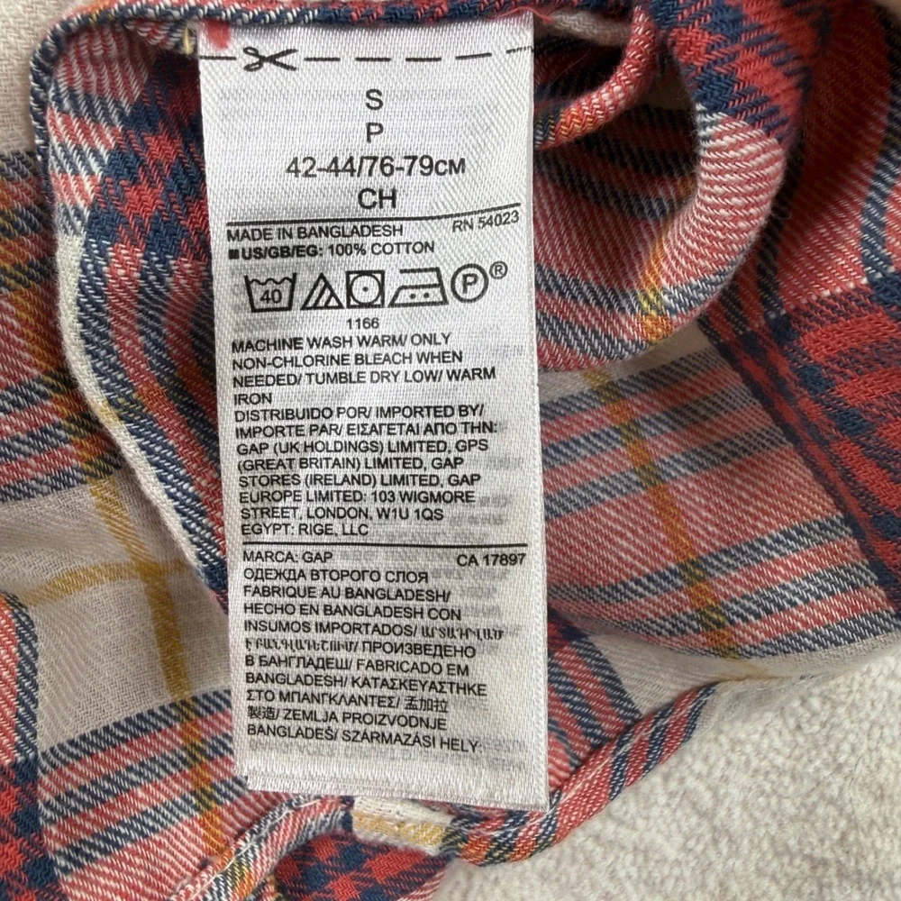 Gap Mens Small Untucked Fit Red Plaid Flannel Button Down Shirt New‎ NWT Cotton